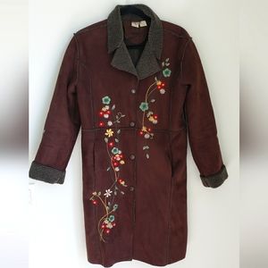 Vintag Coat Y2k Grizzly Faux Suede Light Weight Embroidered Coat Small
